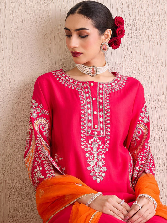Women Ethnic Motifs Embroidered Regular Kurta with Trousers & With Dupatta