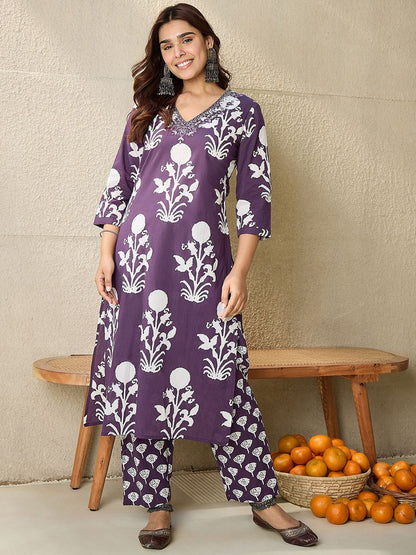 Women Ethnic Motifs Printed Mirror Work Pure Cotton Kurta with Trousers & Dupatta