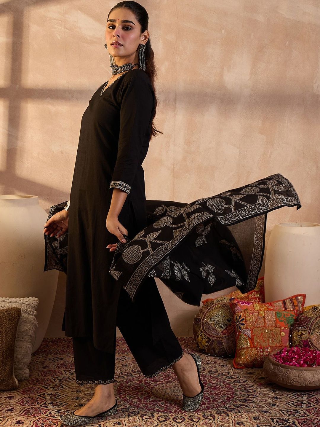 Women Ethnic Motifs Embroidered Pure Cotton Kurta with Trousers & Dupatta