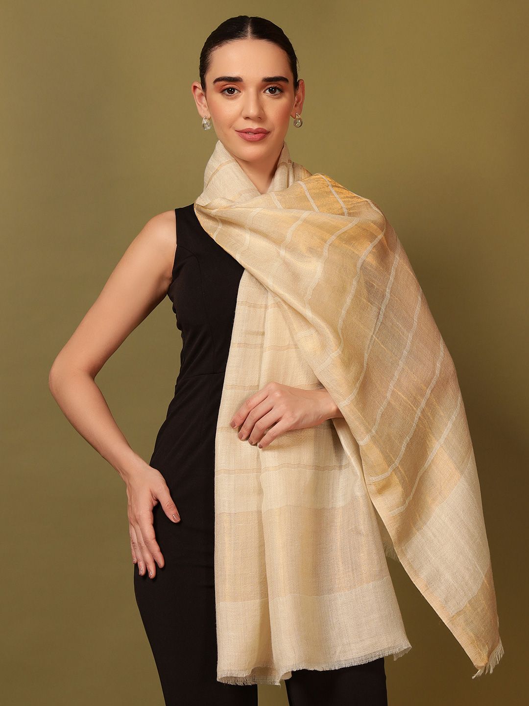 Dhiyona PA Striped Woven Design Woolen Reversible Shawl