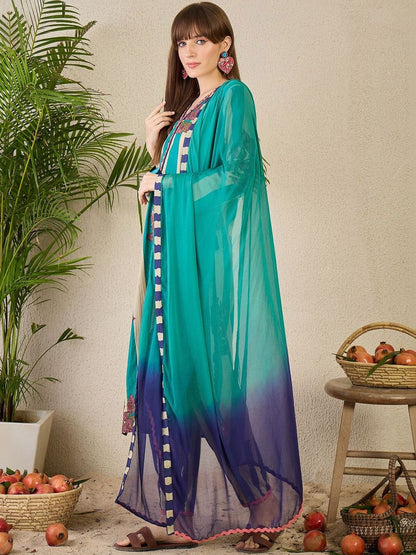 Women Printed Regular Thread Work Pure Cotton Kurta with Trousers & With Dupatta