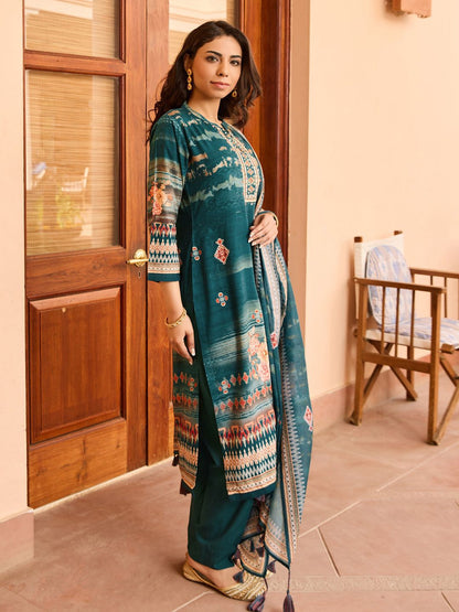 Dhiyona WP Ethnic Motifs Printed Regular Mirror Work Kurta With Trousers & Dupatta