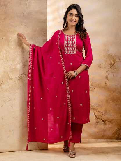 Dhiyona VV Women's Embroidered Silk Blend Kurta Pant Sets With Dupatta