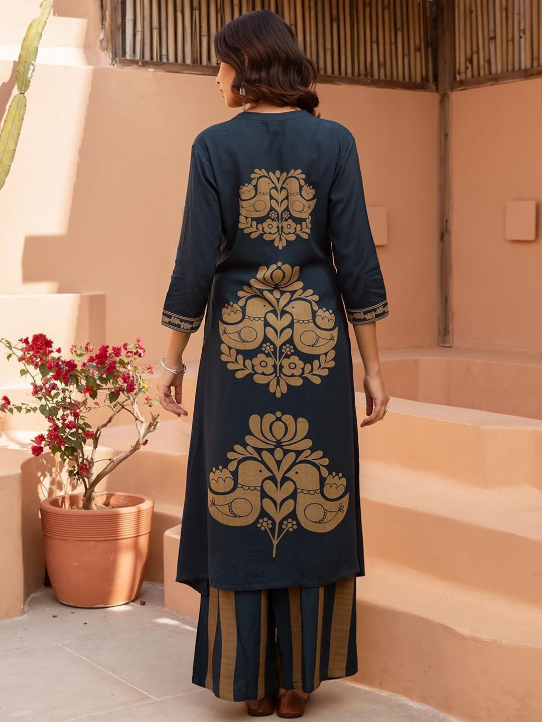 Dhiyona IS Women's Women Ethnic Motifs Printed Regular Kurta with Trousers