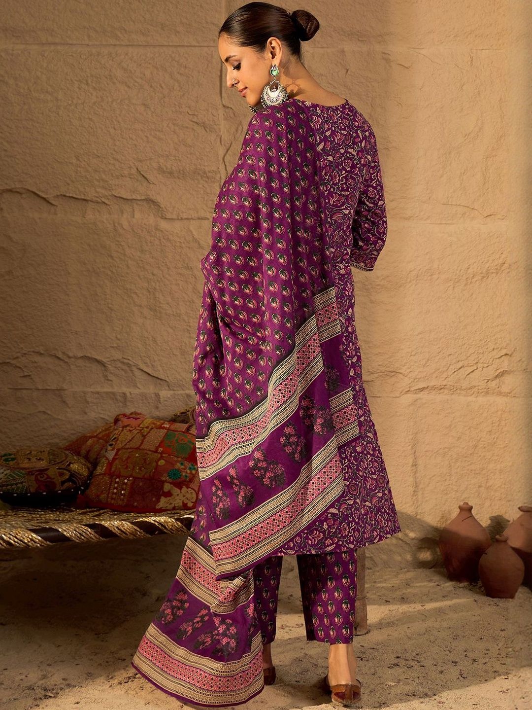 Floral Printed Kurta With Trouser & With Dupatta