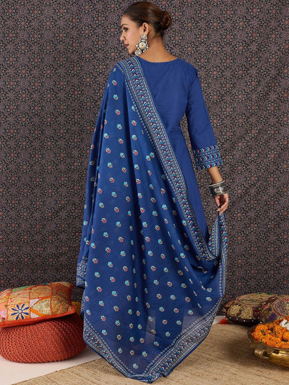 Women Ethnic Motifs Printed Regular Pure Cotton Kurta with Trousers & With Dupatta