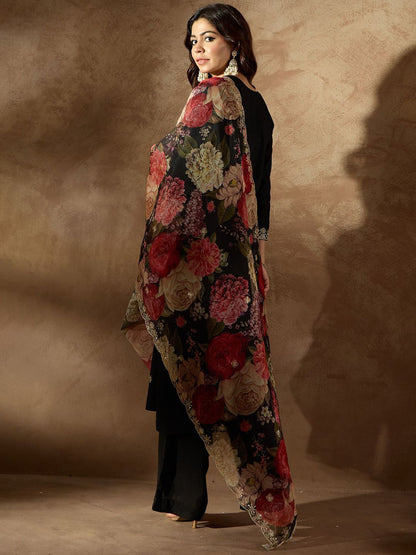 Dhiyona IE Women Ethnic Motifs Embroidered Regular Kurta with Trousers & With Dupatta