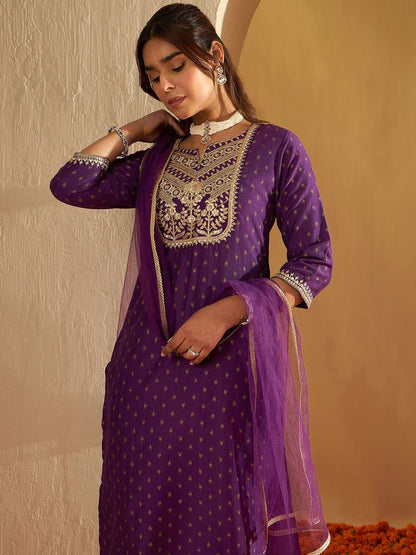 Ethnic Motifs Printed Straight Sequinned Kurta with Trousers & Dupatta