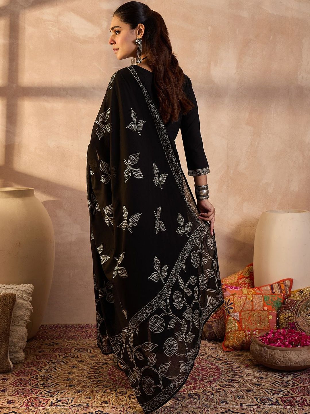 Mirror Work Pure Cotton Kurta With Trouser & With Dupatta