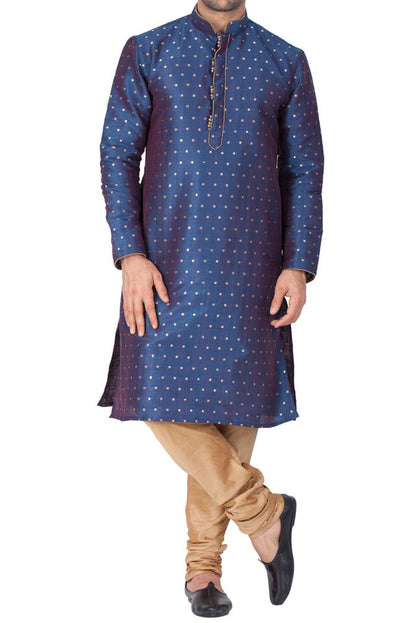 Men's Blue Silk Blend Straight Kurta Pyjama Set