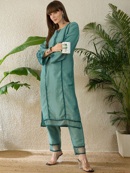 Women Ethnic Motifs Embroidered Regular Thread Work Kurta with Trousers