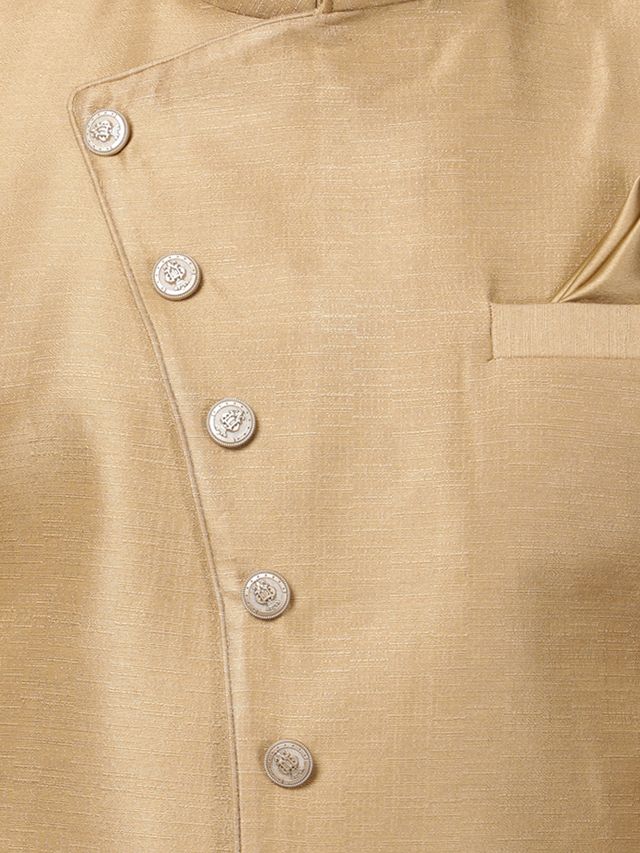 Men's Beige Silk Blend Straight Sherwani Set