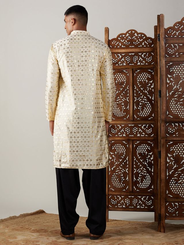 Men's Golden Viscose Straight Kurta and Patiala Set