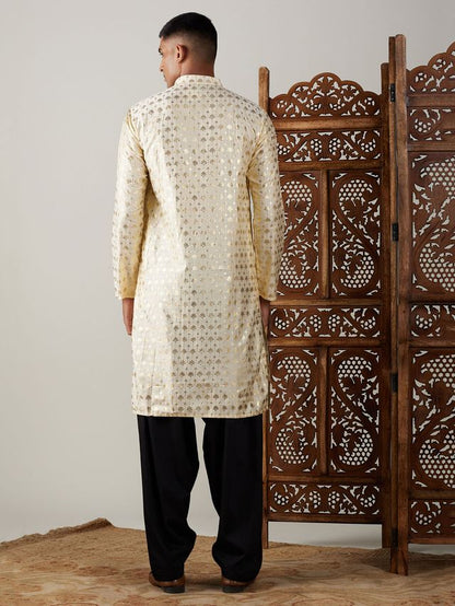 Men's Golden Viscose Straight Kurta and Patiala Set