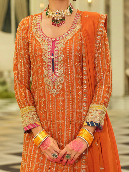 Dhiyona IE Ethnic Motifs Embroidered Sequinned Straight Kurta & Sharara With Dupatta