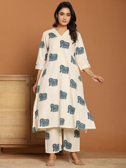 Animal Printed A Line Kurta With Palazzos