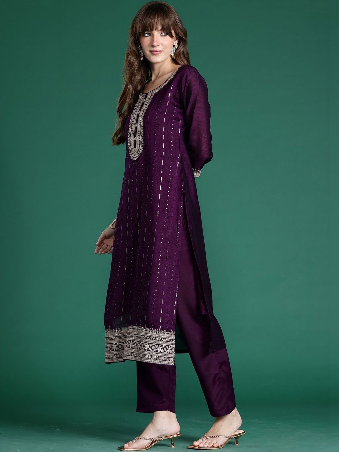 Women Ethnic Motifs Embroidered Regular Thread Work Kurta with Trousers & With Dupatta