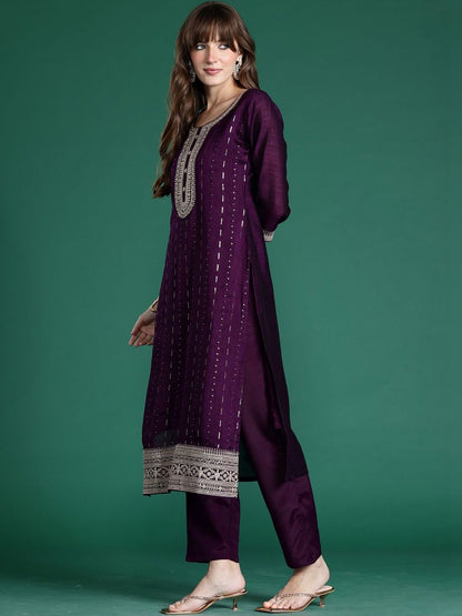 Women Ethnic Motifs Embroidered Regular Thread Work Kurta with Trousers & With Dupatta