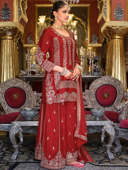 Dhiyona IE Women Ethnic Motifs Embroidered Regular Kurta With Sharara & Dupatta Kurta Sets