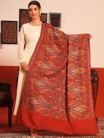 Dhiyona PA Mahnoor Pure Wool Paisley Embroidered Shawl