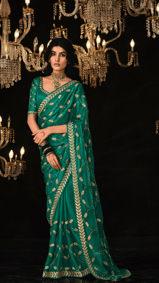 Dhiyona KM Women Grace In Gold “ Green Silk Saree