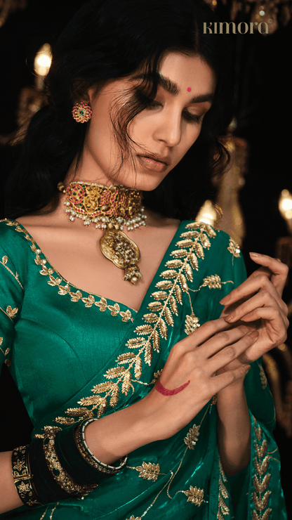 Dhiyona KM Women Grace In Gold “ Green Silk Saree