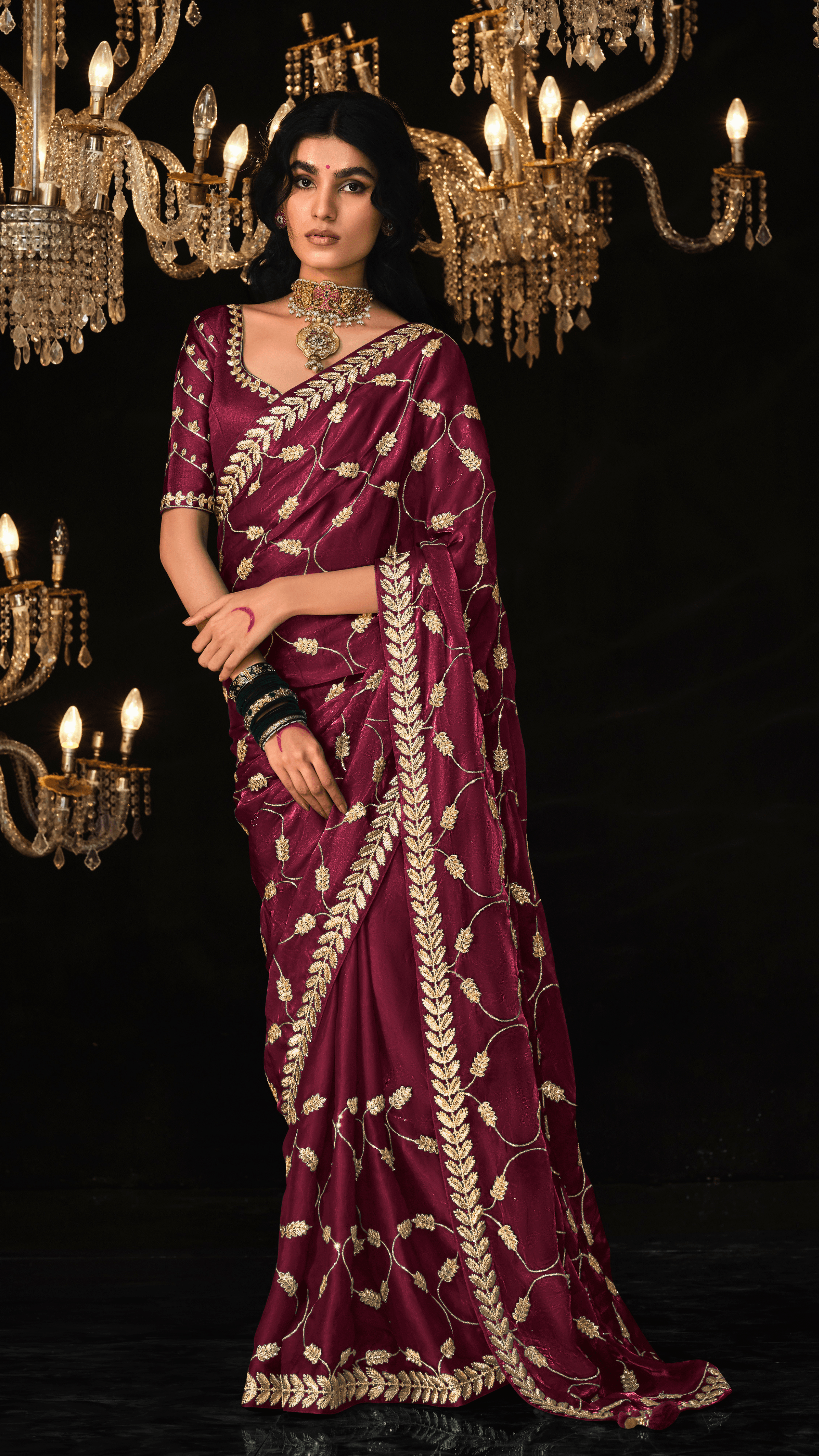 Dhiyona KM Women Eternal Flame “ Red Silk Saree With Golden Jari Embroidery