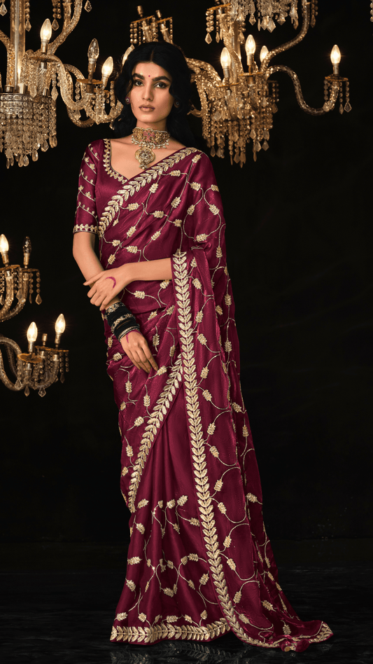 Dhiyona KM Women Eternal Flame “ Red Silk Saree With Golden Jari Embroidery