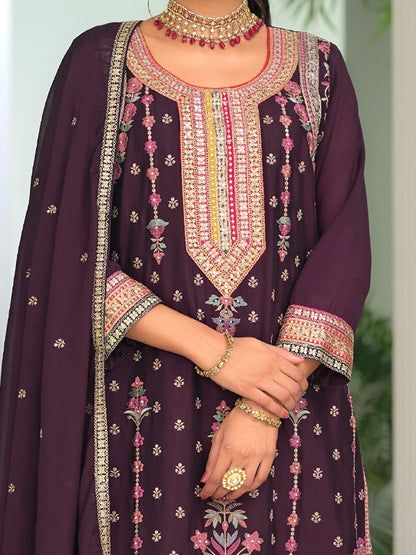 Dhiyona IE Women Ethnic Motifs Embroidered Regular Mirror Work Kurta with Palazzos & With Dupatta