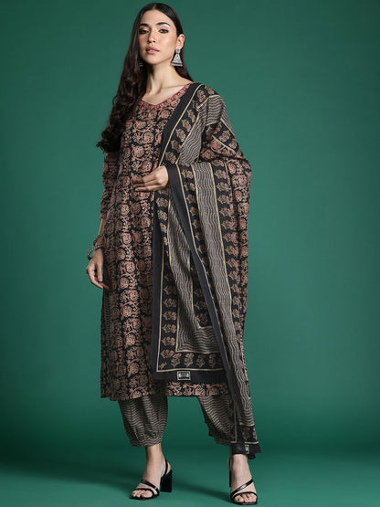 Dhiyona IE Floral Printed Pure Cotton Kurta with Salwar & With Dupatta