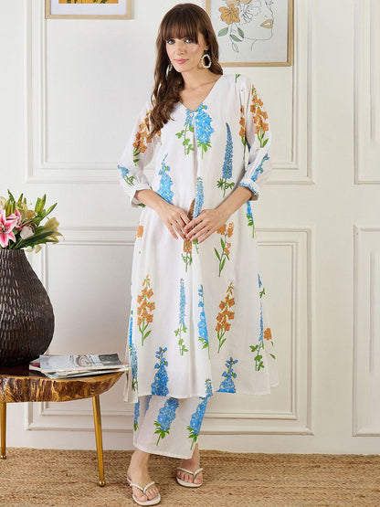 Floral Printed A-Line Pure Cotton Kurta With Trouser