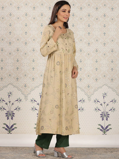 Dhiyona OD  Ethnic motifs Printed Mirror Work Detailed A-Line Kurta