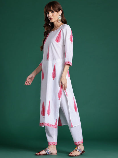 Floral Printed Sequinned Pure Cotton Kurta with Trousers & With Dupatta