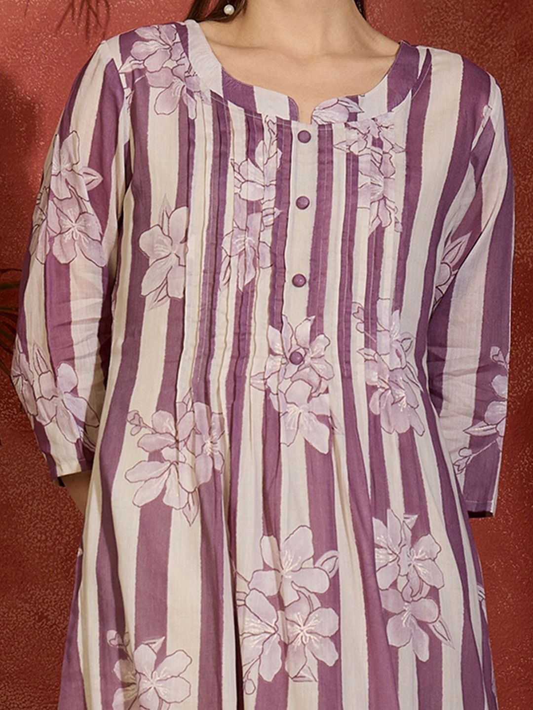 Dhiyona IE Printed Pure Cotton A-Line Tunic & Trousers Co-Ord Set