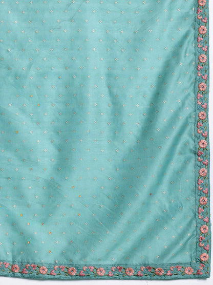 Floral Embroidered Thread Work Kurta with Trousers & With Dupatta