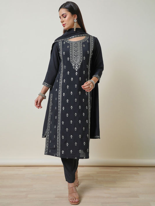 Dhiyona SO Women's Women Floral Embroidered Regular Sequinned Kurta with Trousers & With Dupatta