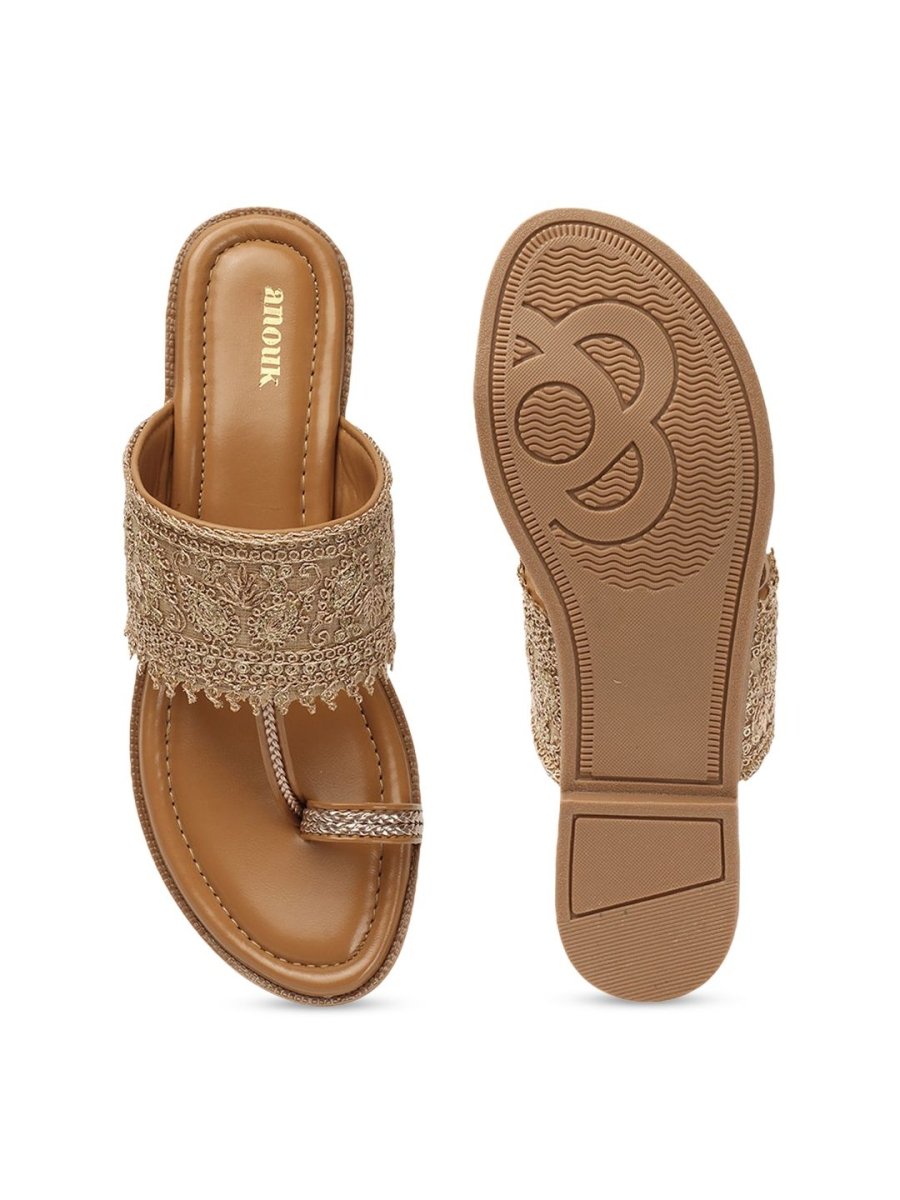 Dhiyona AK Beige Ethnic Embellished One Toe Flats