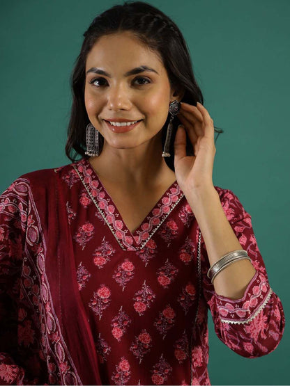 Dhiyona SN Women's Printed Pure Cotton Straight Kurta With Trouser & Dupatta Set
