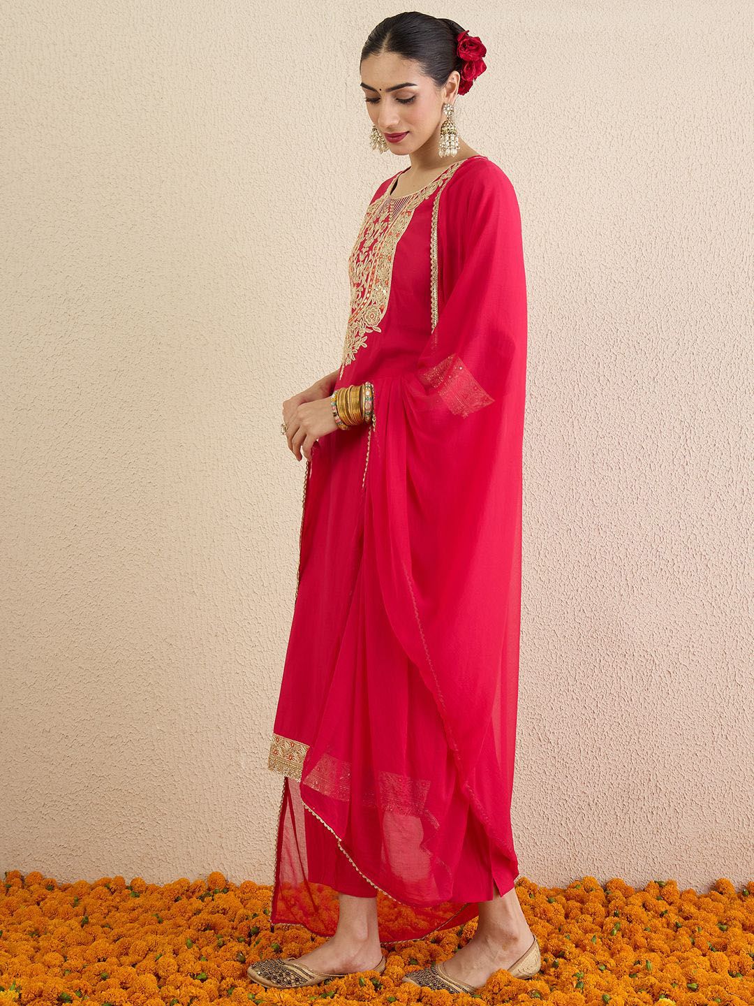 Women Ethnic Motifs Embroidered Regular Kurta with Trousers & Dupatta