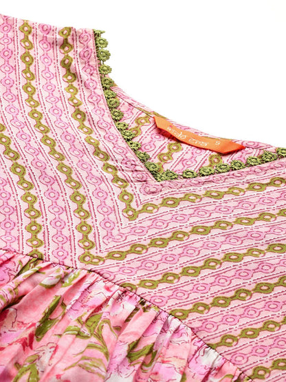 Dhiyona IE Floral Printed Empire Pure Cotton Kurta with Trousers & Dupatta