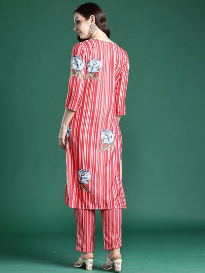 Dhiyona IE Printed V-Neck Tunic With Trousers Co-Ords