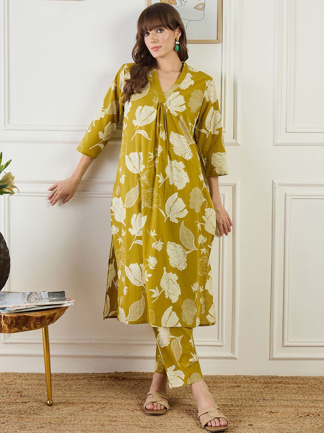 Dhiyona IE Printed Pure Cotton Straight Tunic With Trousers Co-Ords