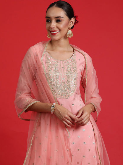 Dhiyona IE Ethnic Motifs Embroidered Sequinned Kurta With Trousers & Dupatta