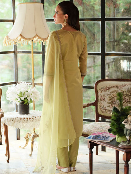 Dhiyona IE Women Ethnic Motifs Embroidered Kurta with Trousers & With Dupatta Kurta Sets
