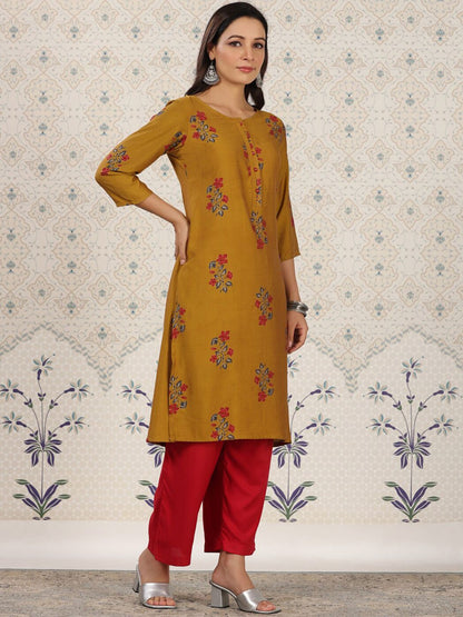Dhiyona OD  Floral Printed Zari Detailed Straight Kurta
