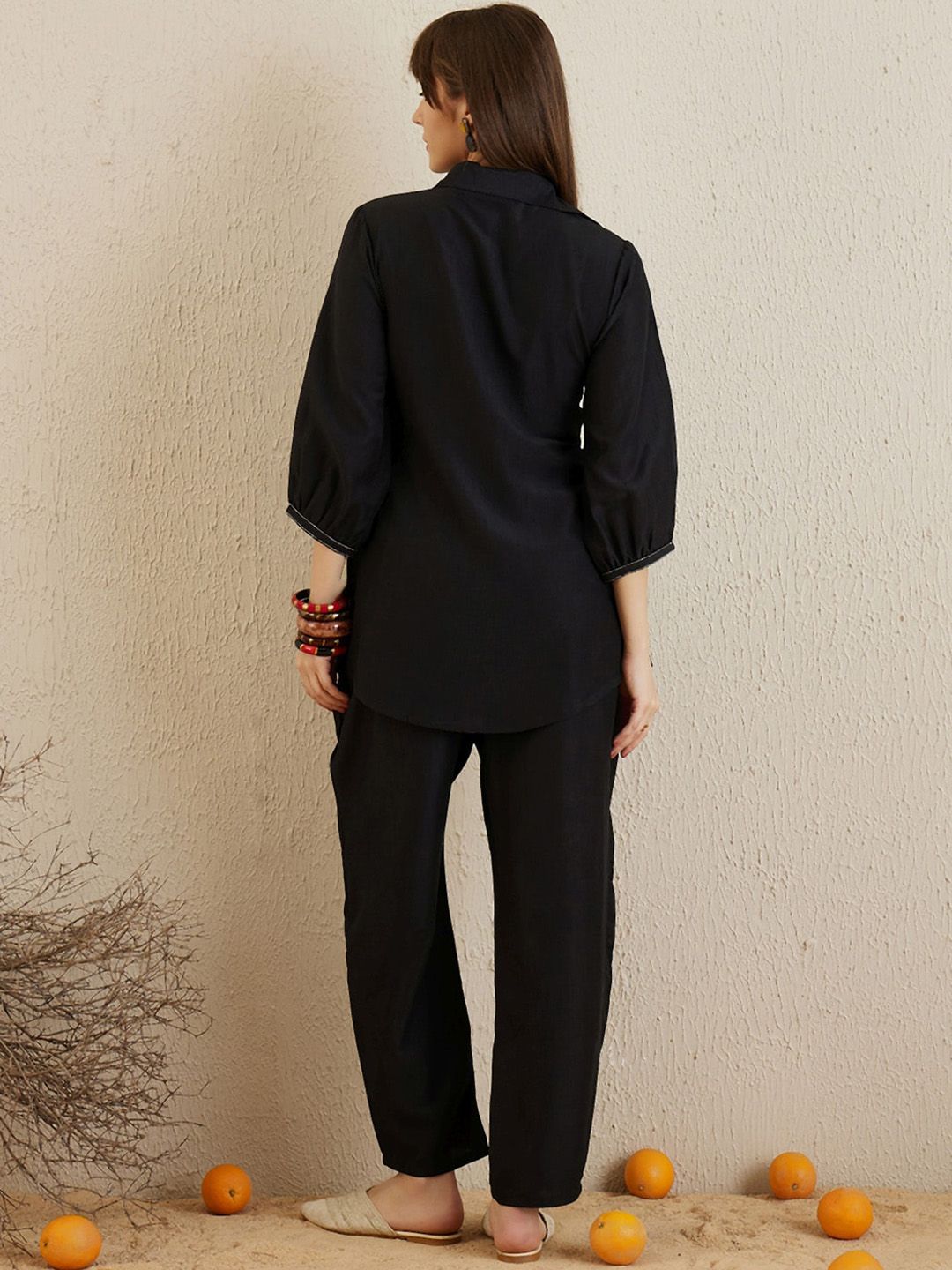 Dhiyona IE Black Embroidered Tunic With Trousers
