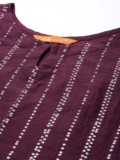 Dhiyona IE Women Purple Sequinned Kurta with Palazzos & With Dupatta