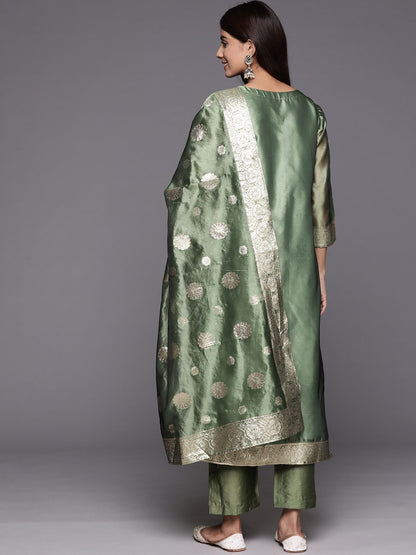 Dhiyona VA Women'sChanderi Silk Kurta with Trousers & Dupatta