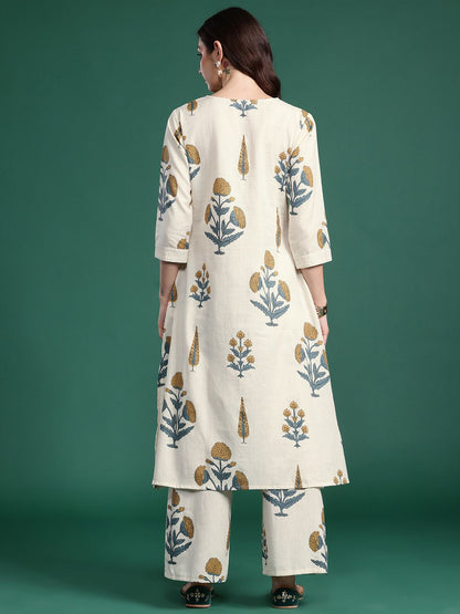 Floral Printed Regular Pure Cotton Kurta with Palazzos