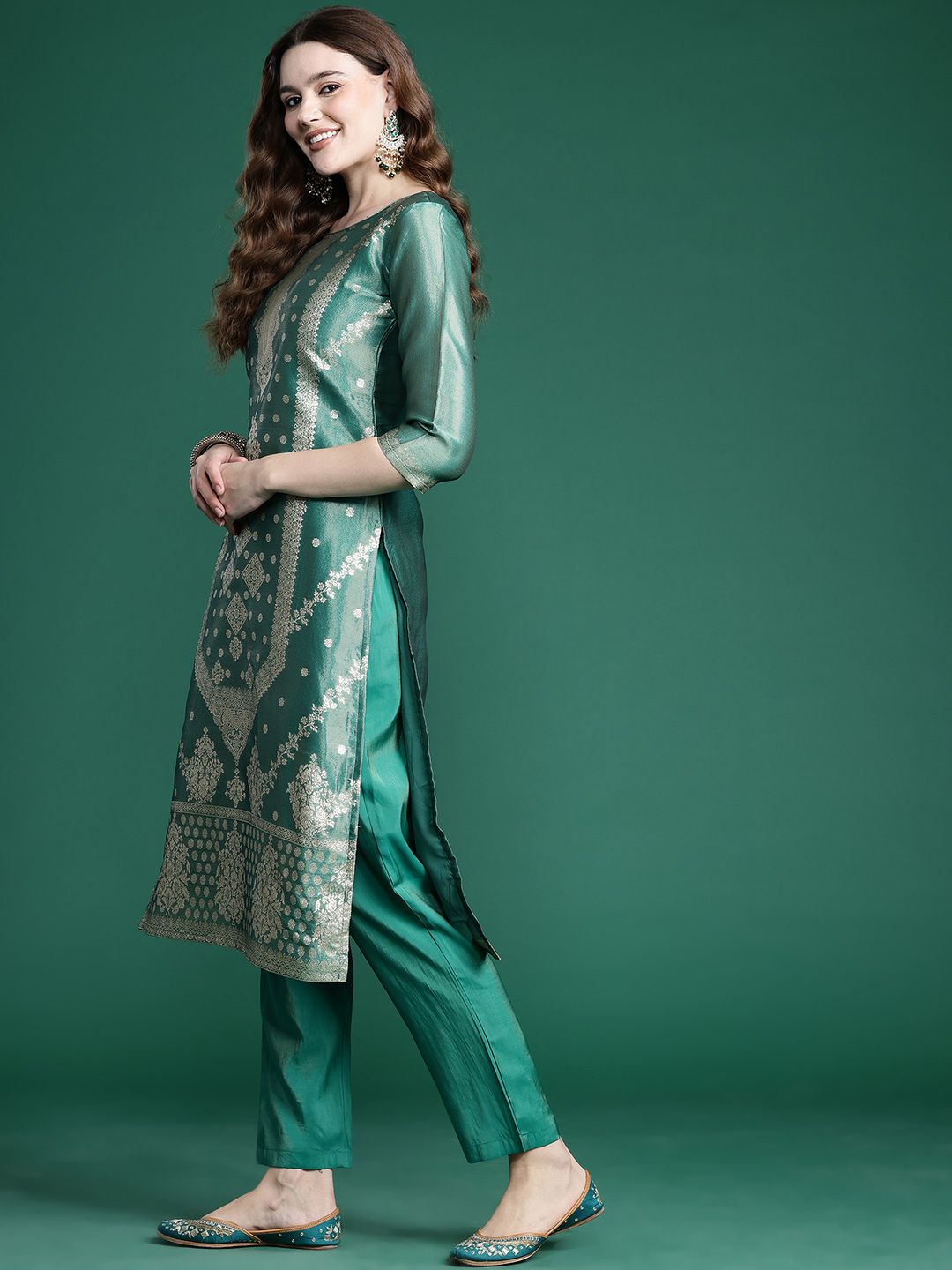 Dhiyona IE Ethnic Motifs Pure Silk Kurta with Trousers & With Dupatta